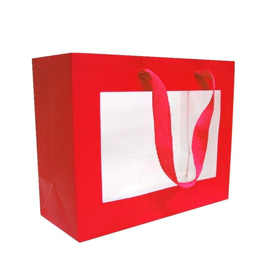 Premium Red Gift Bags with Window & Handle - Medium