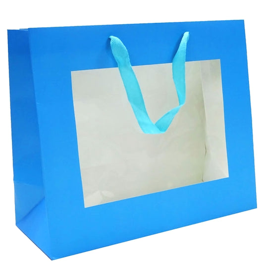 Premium Blue Gift Bags with Window & Handle - Large