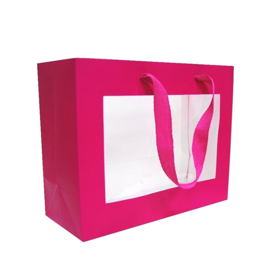 Premium Pink Gift Bags with Window & Handle - Medium