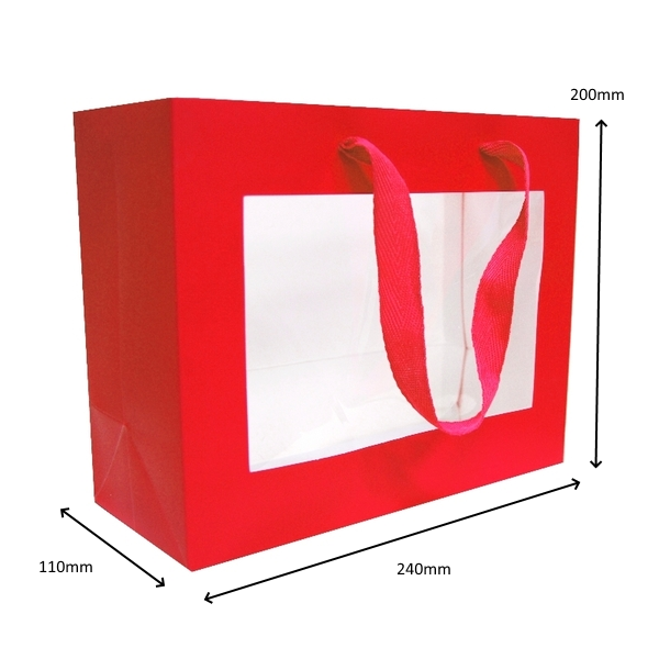 Premium Red Gift Bags with Window & Handle - Medium
