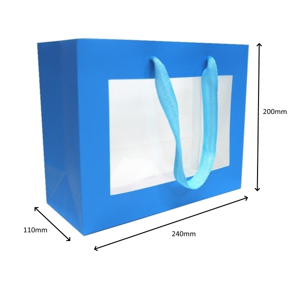 Premium Blue Gift Bags with Window & Handle - Medium
