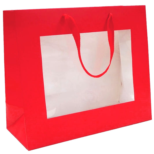 Premium Red Gift Bags with Window & Handle - Large