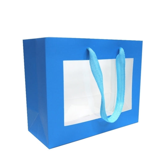 Premium Blue Gift Bags with Window & Handle - Medium