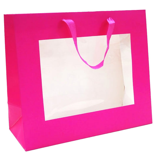 Premium Pink Gift Bags with Window & Handle - Large