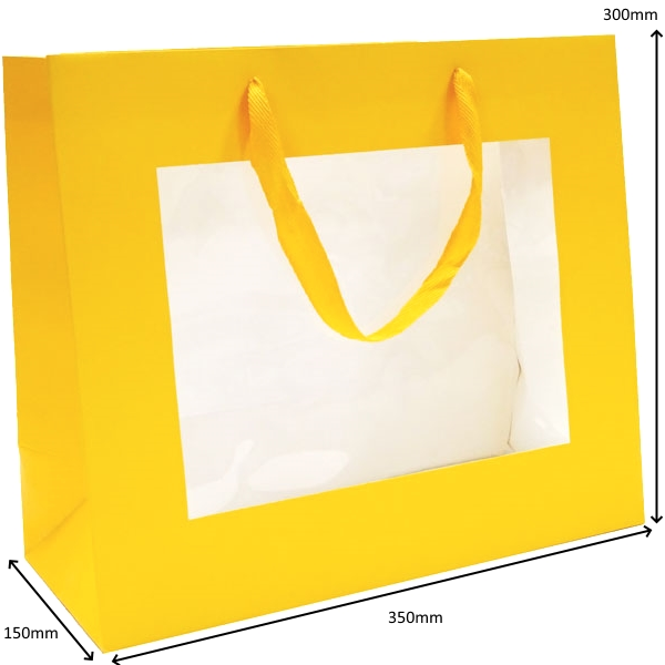Premium Yellow Gift Bags with Window & Handle - Large
