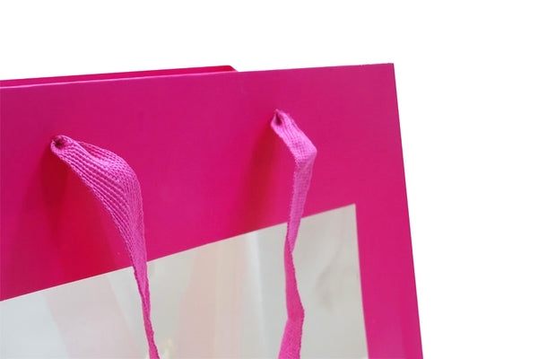 Premium Pink Gift Bags with Window & Handle - Large