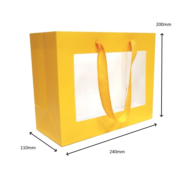 Premium Yellow Gift Bags with Window & Handle - Medium