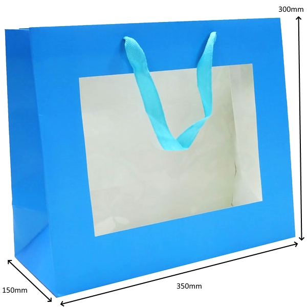 Premium Blue Gift Bags with Window & Handle - Large