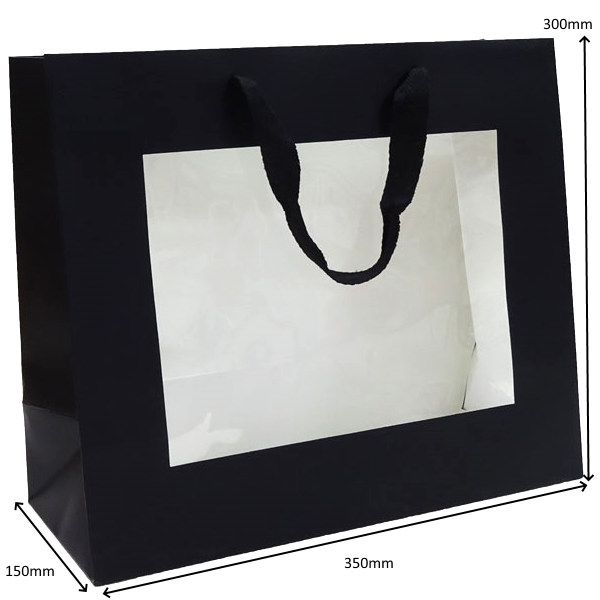 Premium Black Gift Bags with Window & Handle - Large