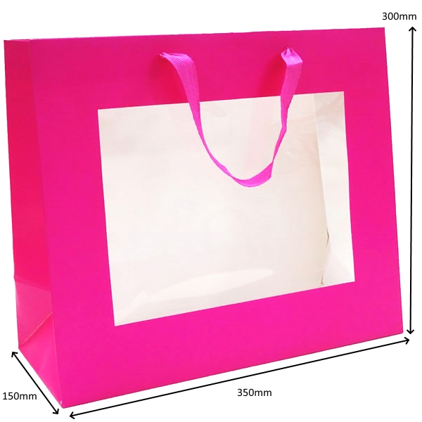 Premium Pink Gift Bags with Window & Handle - Large