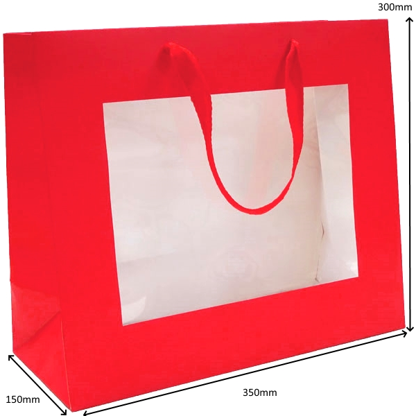 Premium Red Gift Bags with Window & Handle - Large